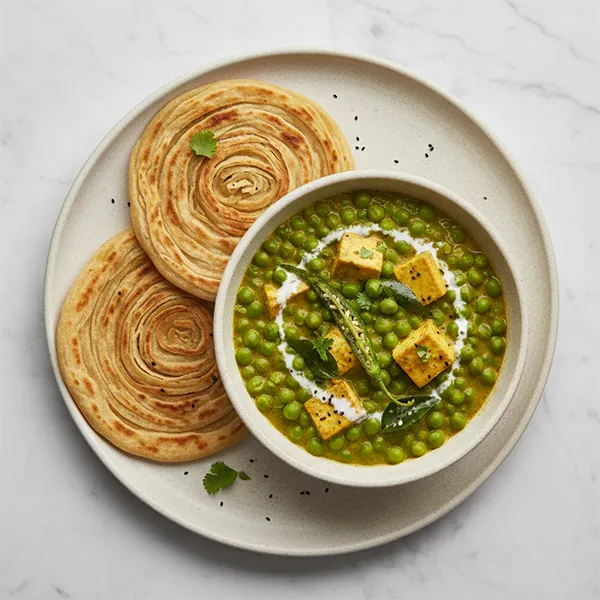 Malabar Peas And Panner Curry With Wheat Parotta